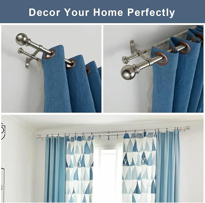 Double Curtain Rod 28 to 48 inch, Adjustable 1 inch Double Drapery Rod Rods - Image 5