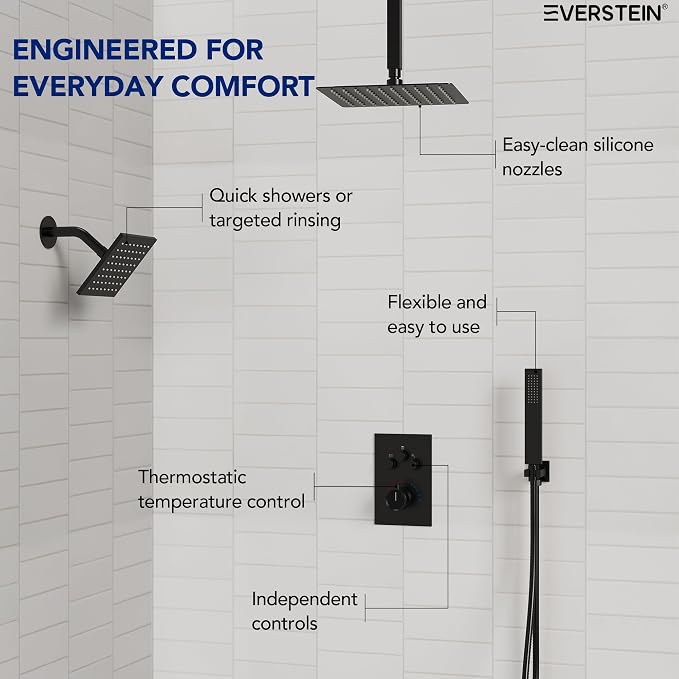 Ceiling Mount 12" High-Pressure Rainfall Shower Faucet, Dual Rainfall Shower - Image 2