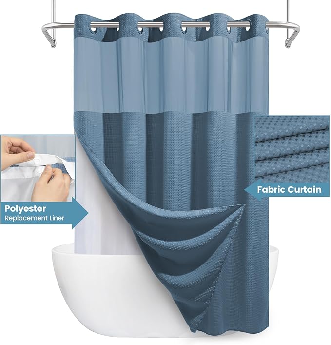Moonlight Blue No Hook Shower Curtain - Image 4