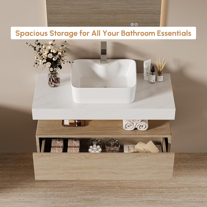 40" Floating Bathroom Vanity, Wall-Mounted Storage Cabinet Single Piece Set - Image 7