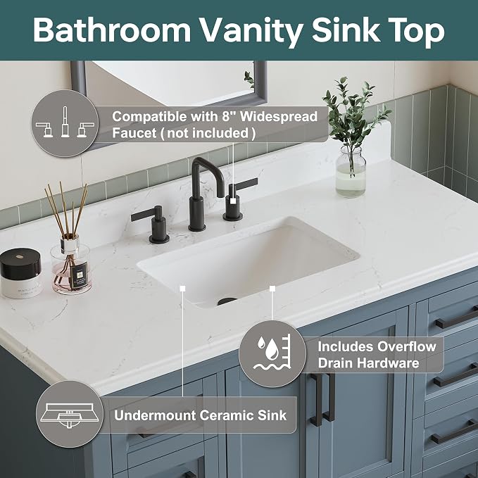 48 Inch Steel Blue Bathroom Vanity - Image 4