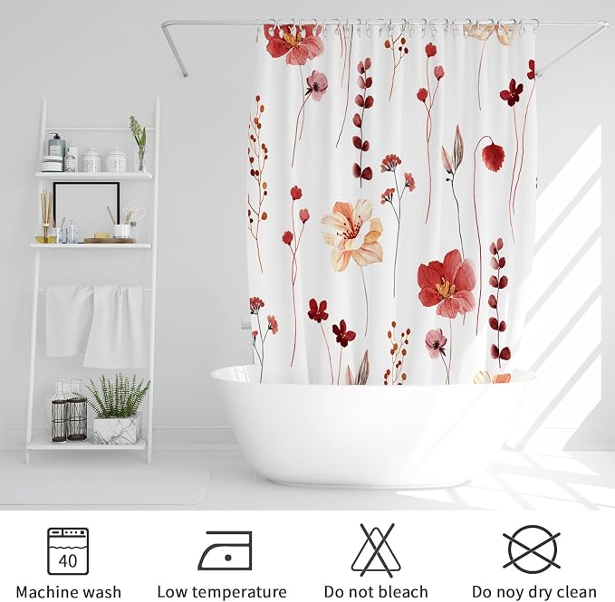 Gibelle Watercolor Floral Shower Curtain, Modern Minimalist Waterproof Fabric - Image 6