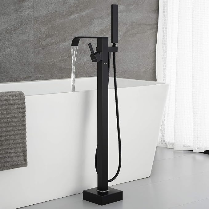 Freestanding Bathtub Faucet Tub Filler Black Floor Mount Bathroom Faucets Brass - Image 3