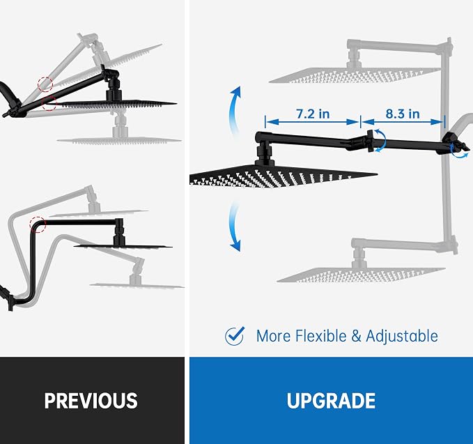 G-Promise 16 Inch Shower Head Extension Arm, Solid Brass Height & Angle - Image 4
