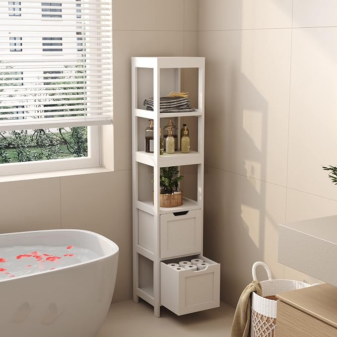HOMEFORT Bathroom Storage Cabinet, Slim Tall Cabinet, Narrow Floor Cabinet - Image 2
