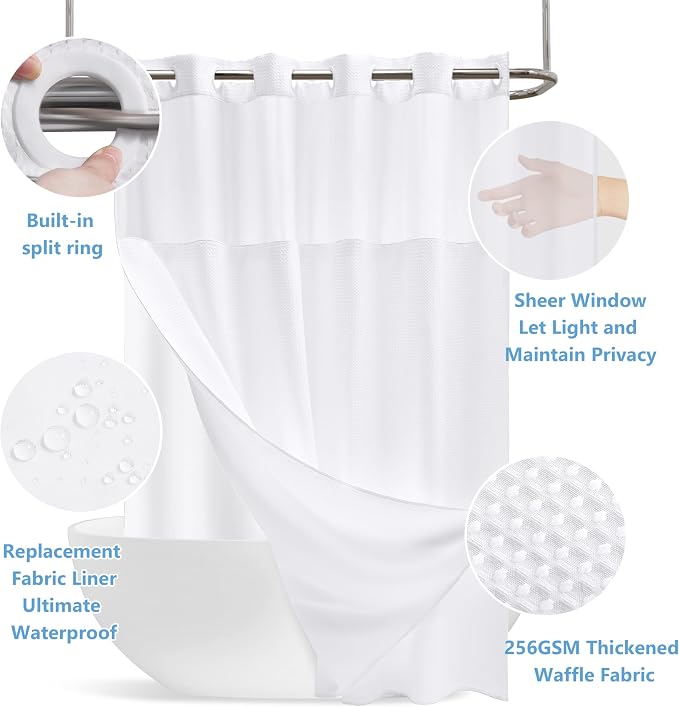 No Hook Waffle Weave Shower Curtain Set - Image 9