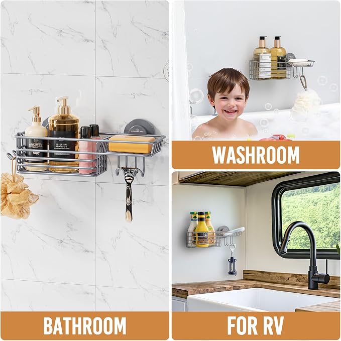 LEVERLOC Shower Caddy Suction Cup, Heavy Duty Bathroom Organizer - Image 6