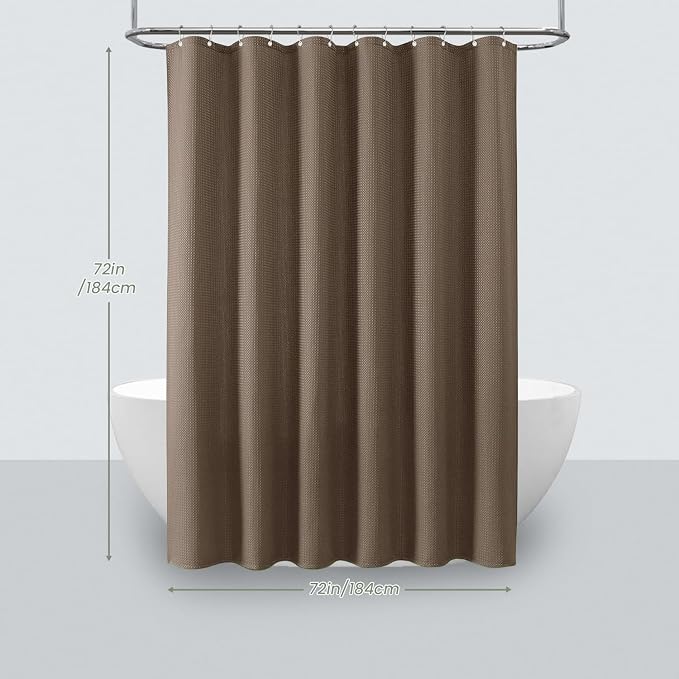 Inhousolu Fabric Shower Curtain Waffle Weave, 230 GSM Heavy Duty, Weighted Hem - Image 6