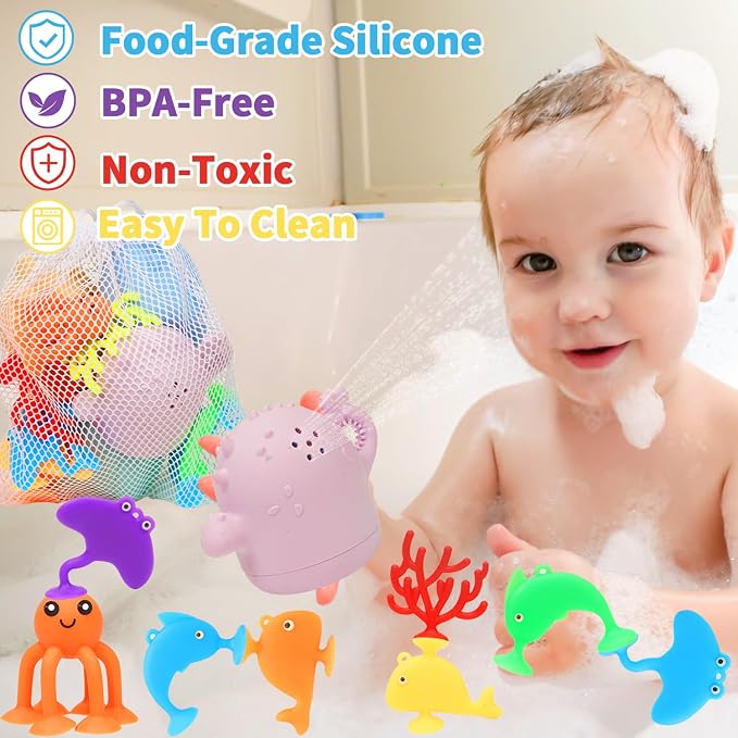Baby Bath Toys, Squeezable Dinosaurs Bathtub Toys, No Hole Sensory Ocean Animal - Image 2