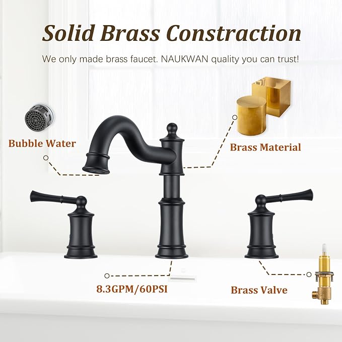 Roman Tub Faucet Classic Widespread Deck Mount Bathtub Faucet 3 Holes Brass - Image 4