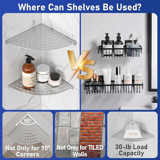 2 Pack Corner Shower Shelves 304 Stainless Steel Shower Corner Shelf Brushed - Image 7