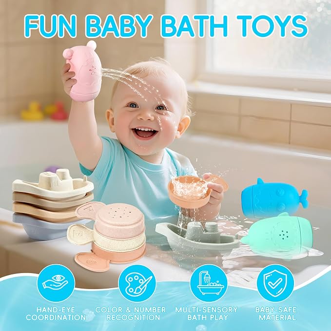 Baby Bath Toys for Kids Ages 1-3, Silicone Bath Toy and Bath Boats Spoons - Image 2