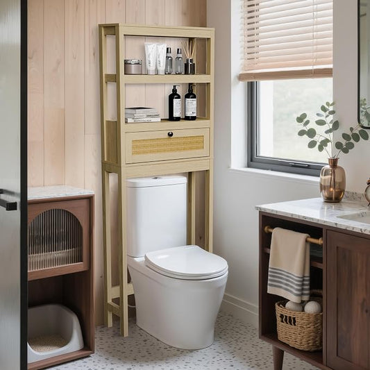 Over The Toilet Storage Cabinet, 3-Tier Behind Toilet Bathroom Organizer by GROZING