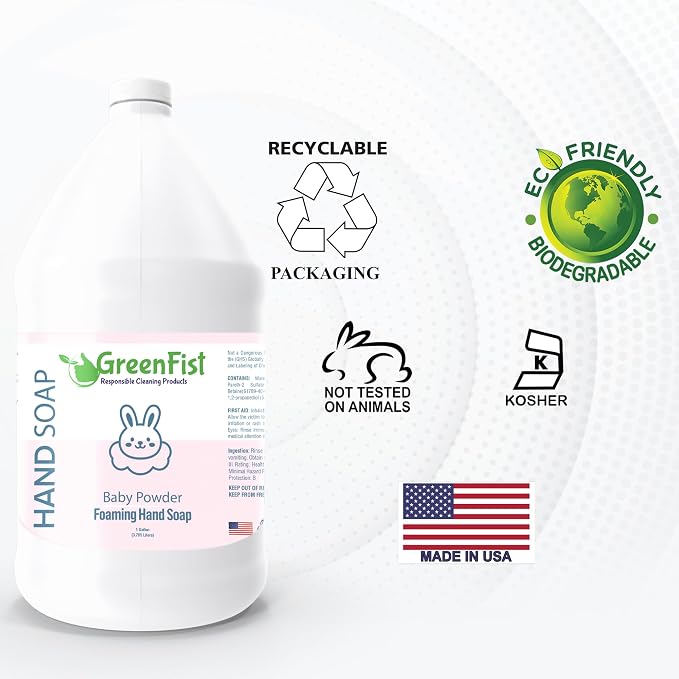 GreenFist Foaming Hand Soap Refills Baby Powder Scent Jug Foam Refill Made in - Image 4