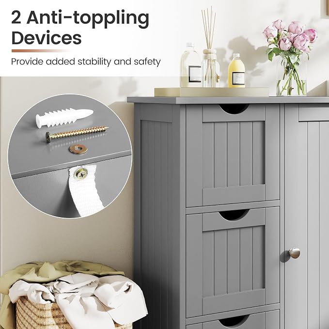 Tangkula Bathroom Floor Cabinet, Freestanding Storage Cabinet - Image 7