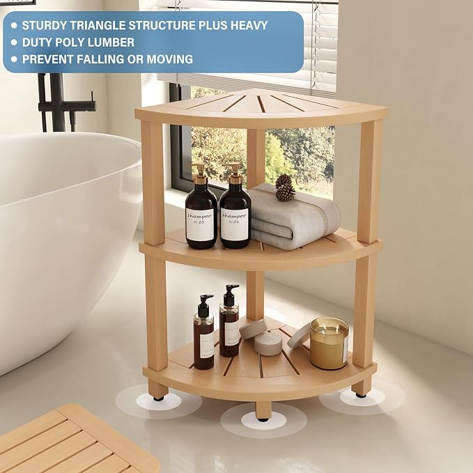 3-Tier Corner Shower Storage Stand, HIPS Shower Caddy Stand Shower Stool - Image 3