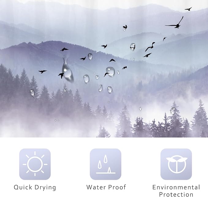 Riyidecor Purple Shower Curtain，Mountain Shower Curtains - Image 7