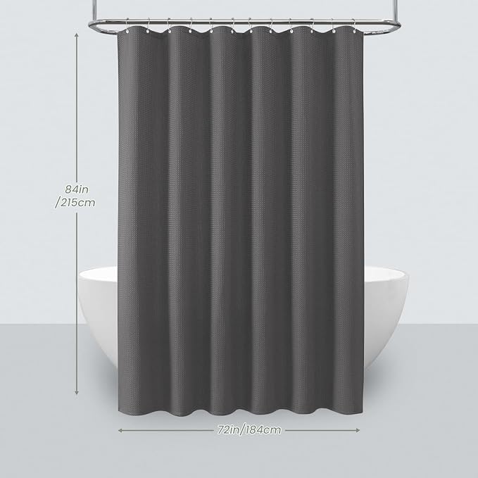 Inhousolu Fabric Shower Curtain Waffle Weave, Graphite Grey 230 GSM Heavy Duty - Image 6