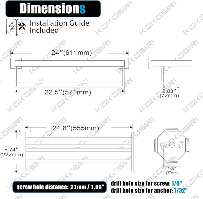 KOKOSIRI Towel Rack 24'' Bathroom Towel Shelves - Image 2