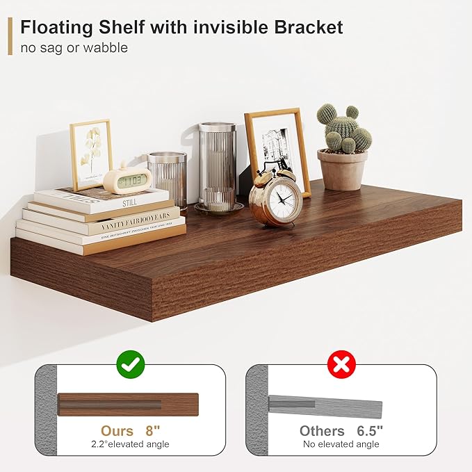 Heimlove Walnut Bathroom Shelf Floating Shelves - Image 4