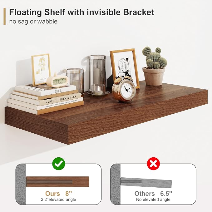 12" Deep Walnut Floating Shelves, Over Toilet Long Wall Mounted Modern - Image 5