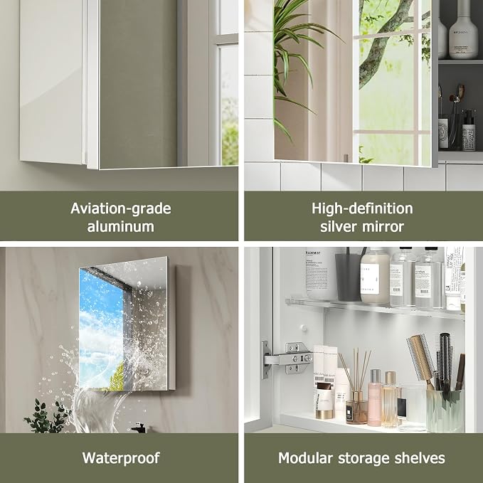 Bathroom Medicine Cabinet with Mirror, 14x18 Recessed or Wall Mirror Medicine - Image 5