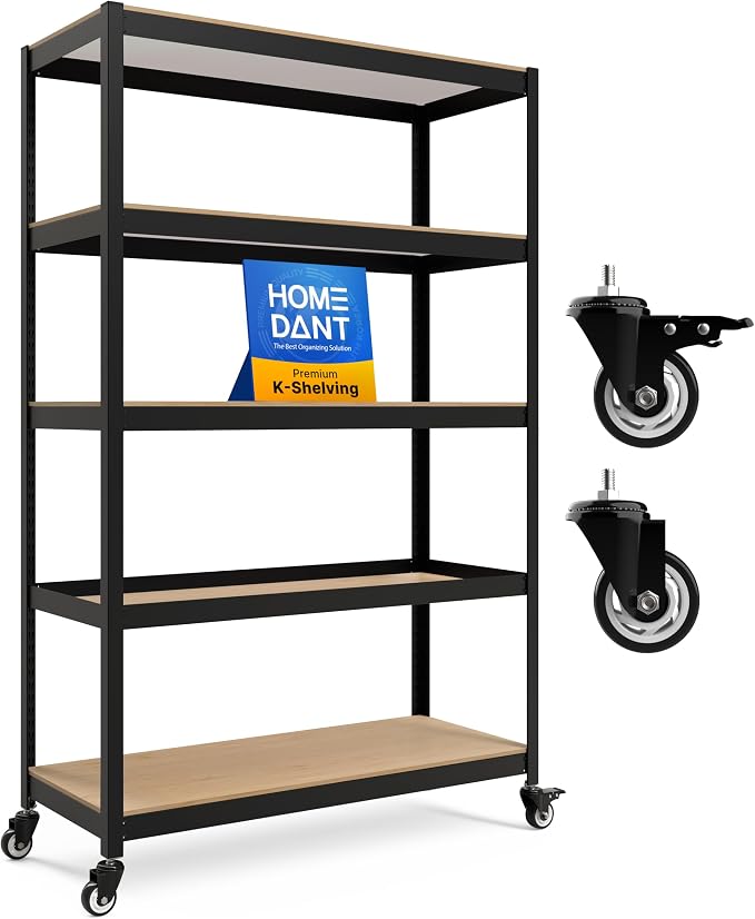 HOMEDANT House 48.1" 5-Tier Metal Rolling Cart Shelf Rack Casters Heavy Duty by TheBestOrganizingSolution