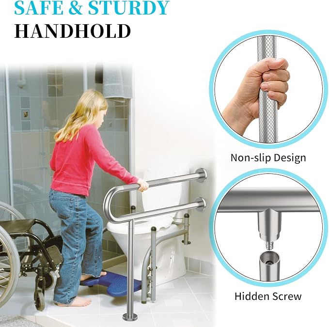 Toilet Support Rail 31.3X 31.5 Inch, Munzong Anti-Slip Satin Brushed Nickel - Image 5