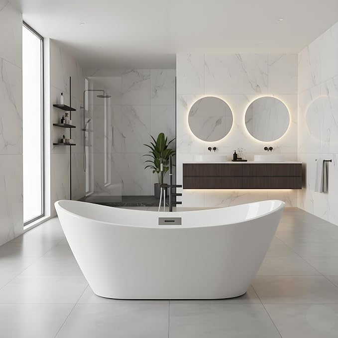 Freestanding Bathtubs 67 inch Acrylic Free Standing Soaking Tub, Luxury Soaking by GarveeLife