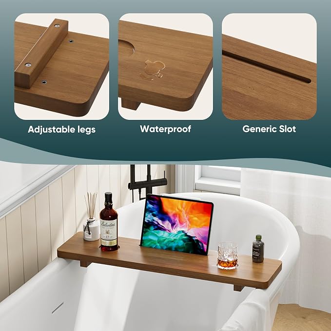 Premium 1.2IN Thickened African Solid Teak Bathtub Tray, 35” Waterproof Bath - Image 4