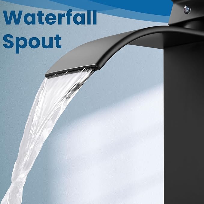 Airuida Matte Black Waterfall Bathroom Faucet, Single Handle Single Hole - Image 8