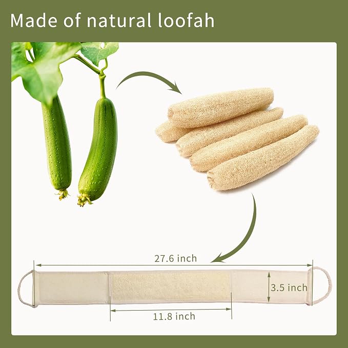 Natural Loofah Back Scrubber for Women, Exfoliating Bath Luffa Sponge Made from - Image 4