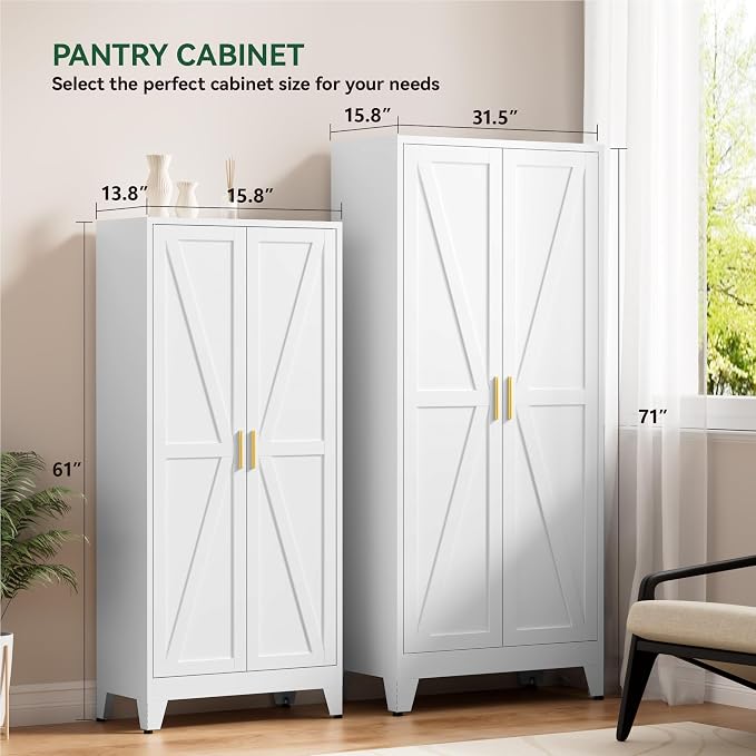 Metal Cabinets with Barn Doors and Adjustable Shelves, 5-Tier Storage Cupboard - Image 5