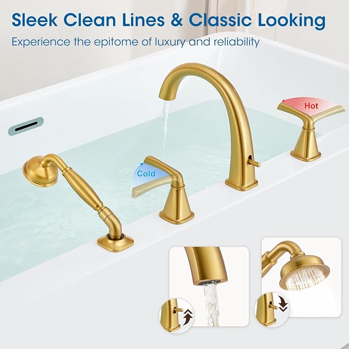 Roman Tub Filler Tub Faucet Deck Mount Bathtub Faucets Brass 4 Holes Bathroom - Image 4
