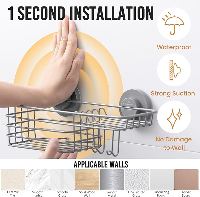 LEVERLOC Shower Caddy Suction Cup, Heavy Duty Bathroom Organizer - Image 2