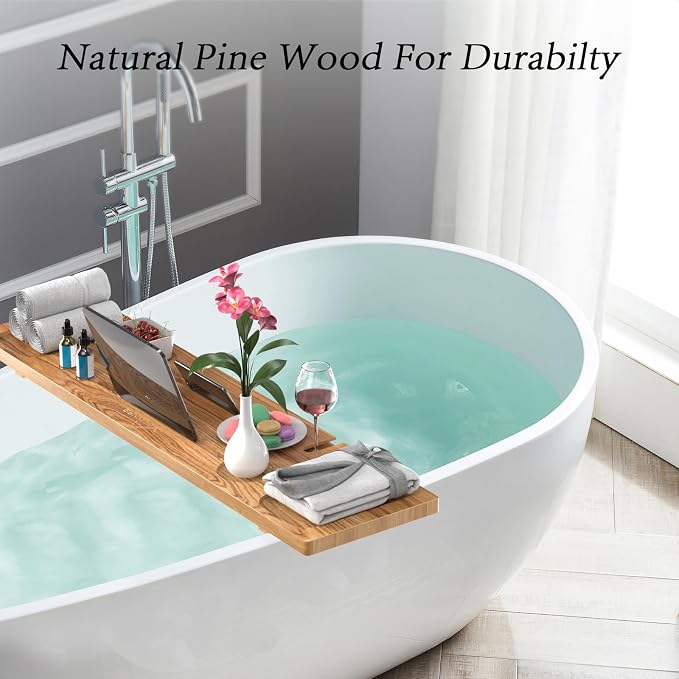 Bathtub Tray for Freestanding Bath, Solid Pine Wood Bath Tray for Tub, Bath - Image 8