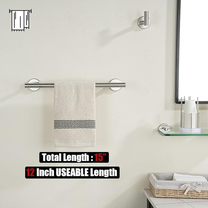 JQK Bathroom Towel Bar, 15 Inch 304 Stainless Steel Thicken 0.8mm Towel Rack - Image 3