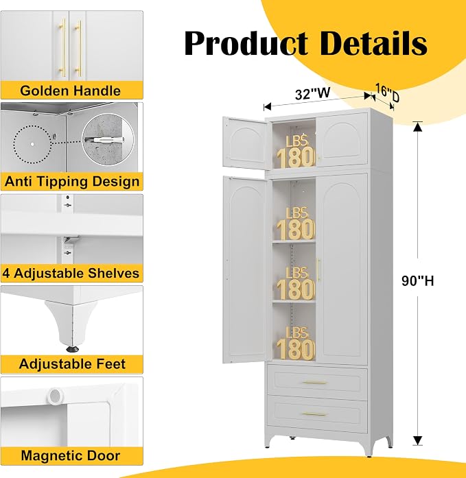 Kitchen Pantry Cabinet，90" Storage Cabinets - Image 2