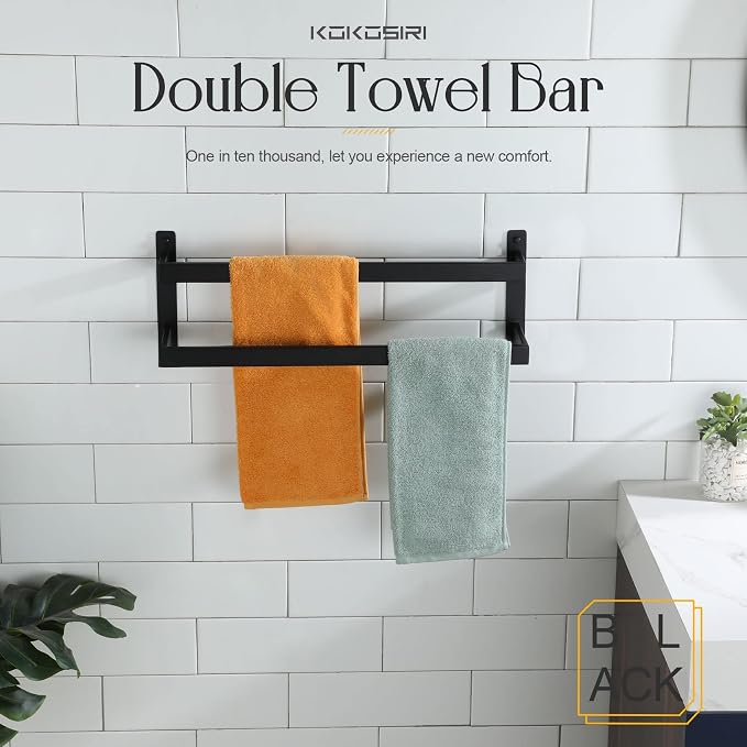 KOKOSIRI Towel Bars Black Bath Towel Holders 20 Inches Bathroom 2-Tiers Ladder - Image 3