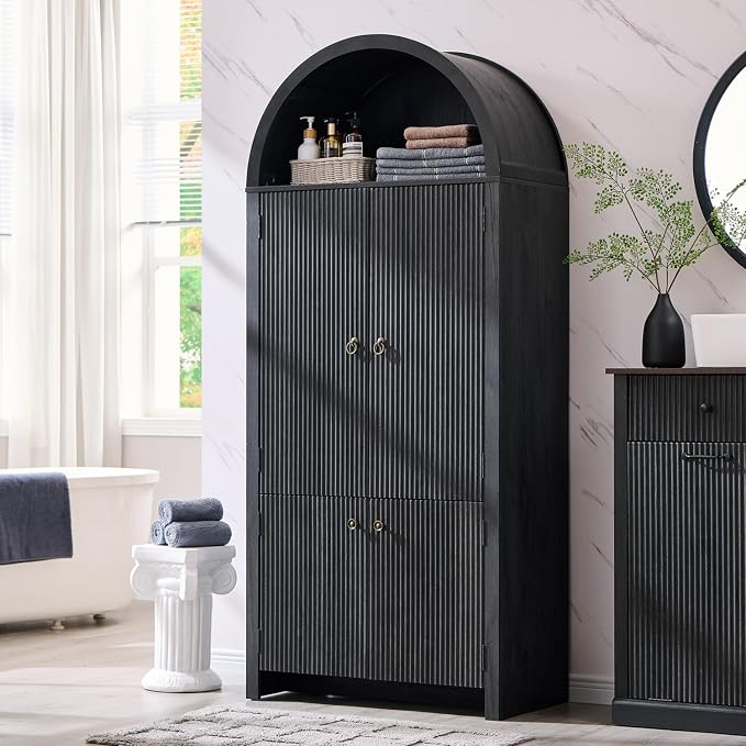 71" Tall Arched Bathroom Storage Cabinet, Modern Fluted Storage Cabinet w/Doors by IFBUYFarmhouseFurniture