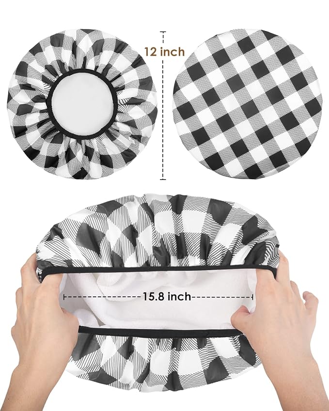 Auban Shower Cap, Shower Cap for Women Terry Cloth Lined EVA Exterior Reusable - Image 3