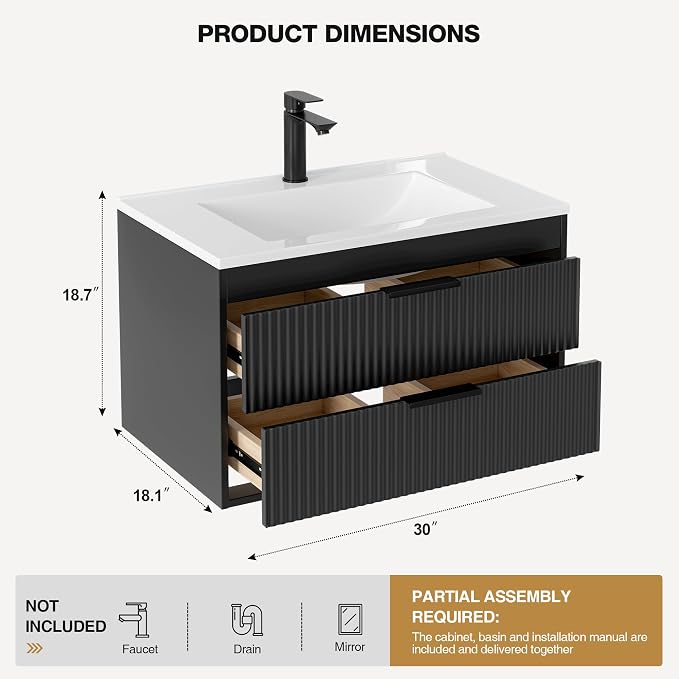 30 Inches Modern MDF Bathroom Vanity - Image 2