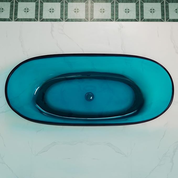 WOODBRIDGE 63" L x 28-3/8" W Transparent Blue Stone Resin Freestanding Soaking - Image 11