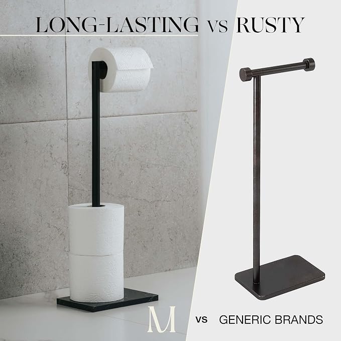 MARMOLUX ACC Free Standing Matte Black Toilet Paper Holder Stand Black Marble - Image 7