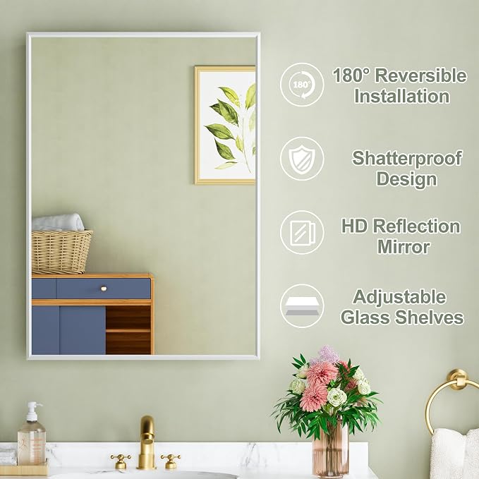 Buruis 20" x 28" Framed Medicine Cabinet - Image 7