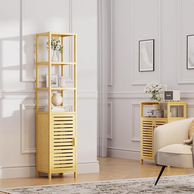 HITNET Bathroom Floor Cabinet, 6 Tier Tall Thin Linen Tower Storage Cabinet - Image 5