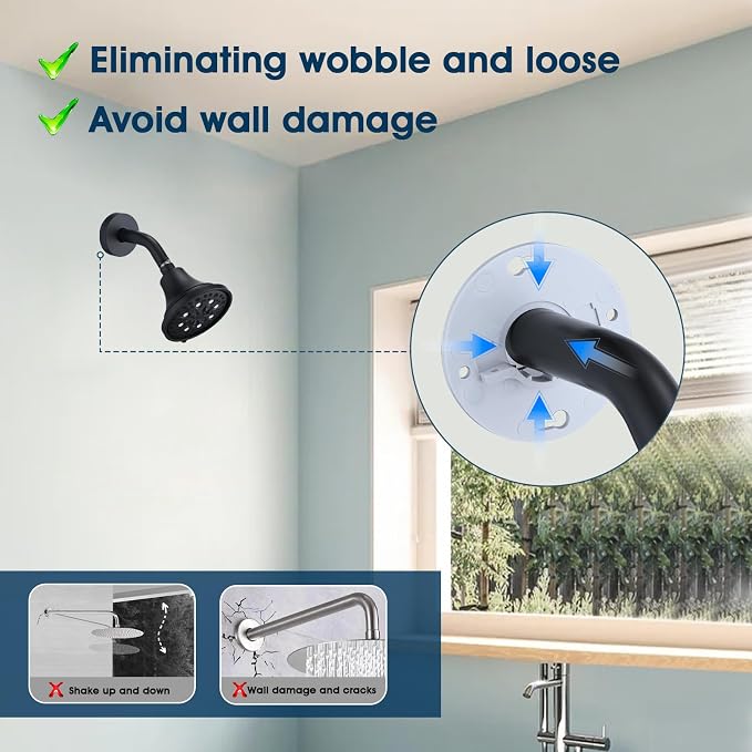 6 Inch Shower Arm with Flange and Stabilizer Bracket, Wall Mounted Shower Pipe - Image 2