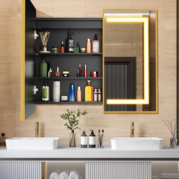 APRILSOUL 36X30 Inch Gold Bathroom Medicine Cabinet by Unknown