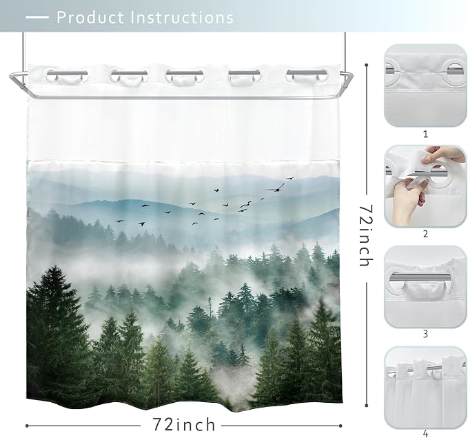 No Hook Green Shower Curtain - Image 4