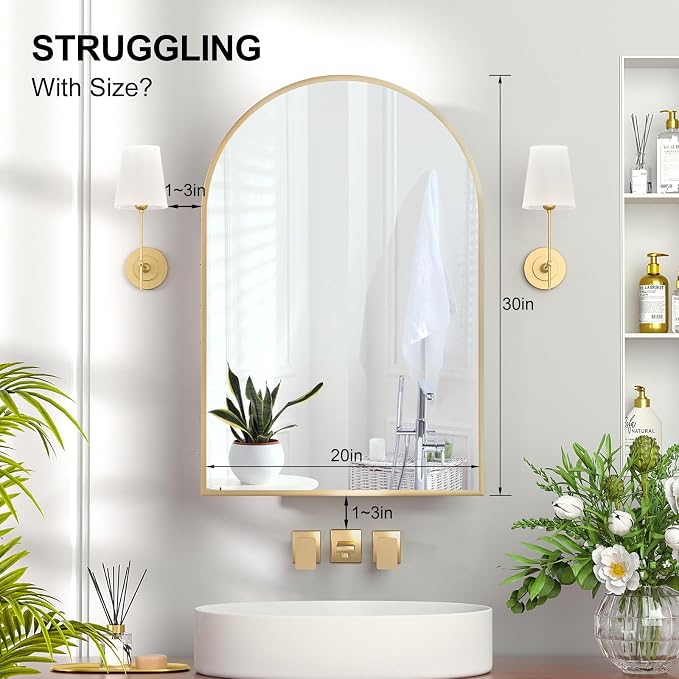Recessed Medicine Cabinet with Mirror, Brushed Gold Arched Medicine Cabinets - Image 6